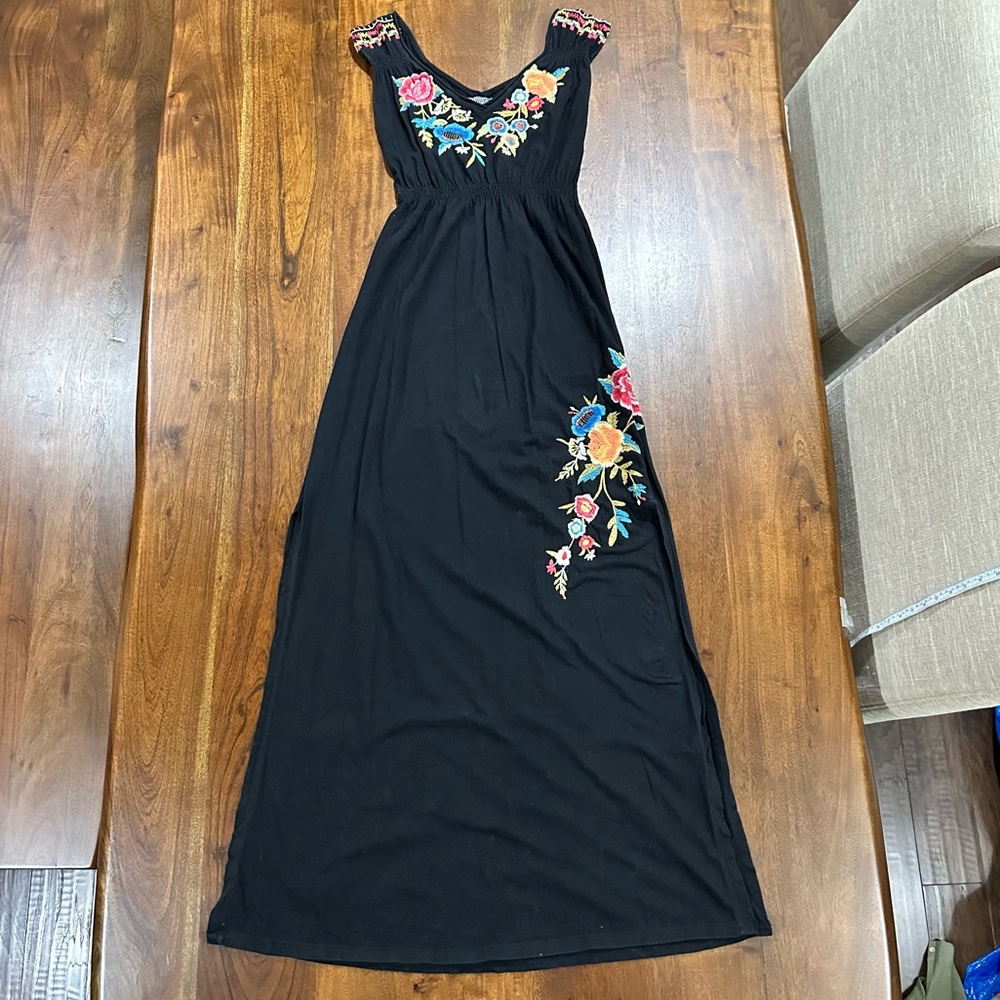 Johnny Was Embroidered Tank Maxi Dress Boho Indie Cotton Lightweight XS Floral